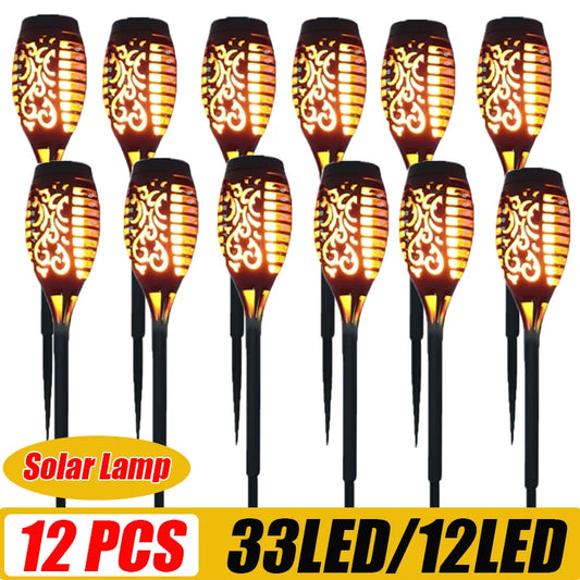 12LED 33LED Solar Flame Torch Lights