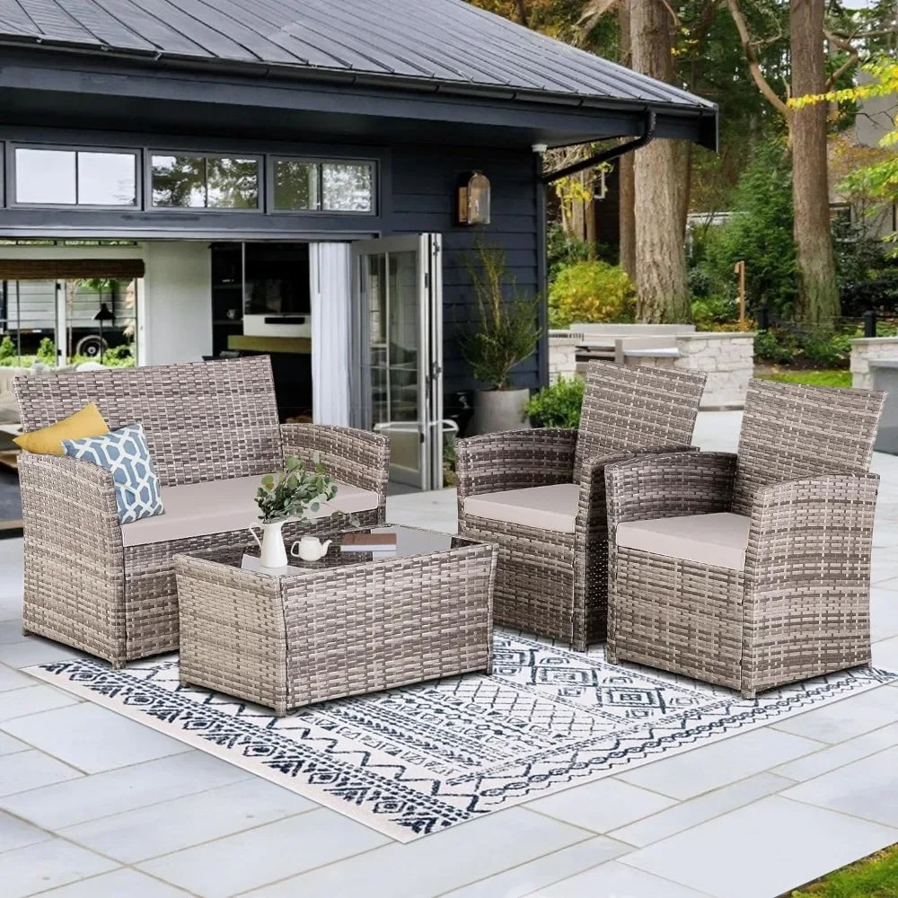 4 Piece Patio Furniture Set, Outdoor Wicker Conversation Set - Your Best Outdoor Shop