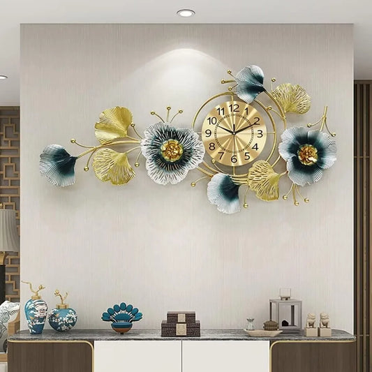 Large Decorative Wall Clock Light Luxury Ginkgo Quartz