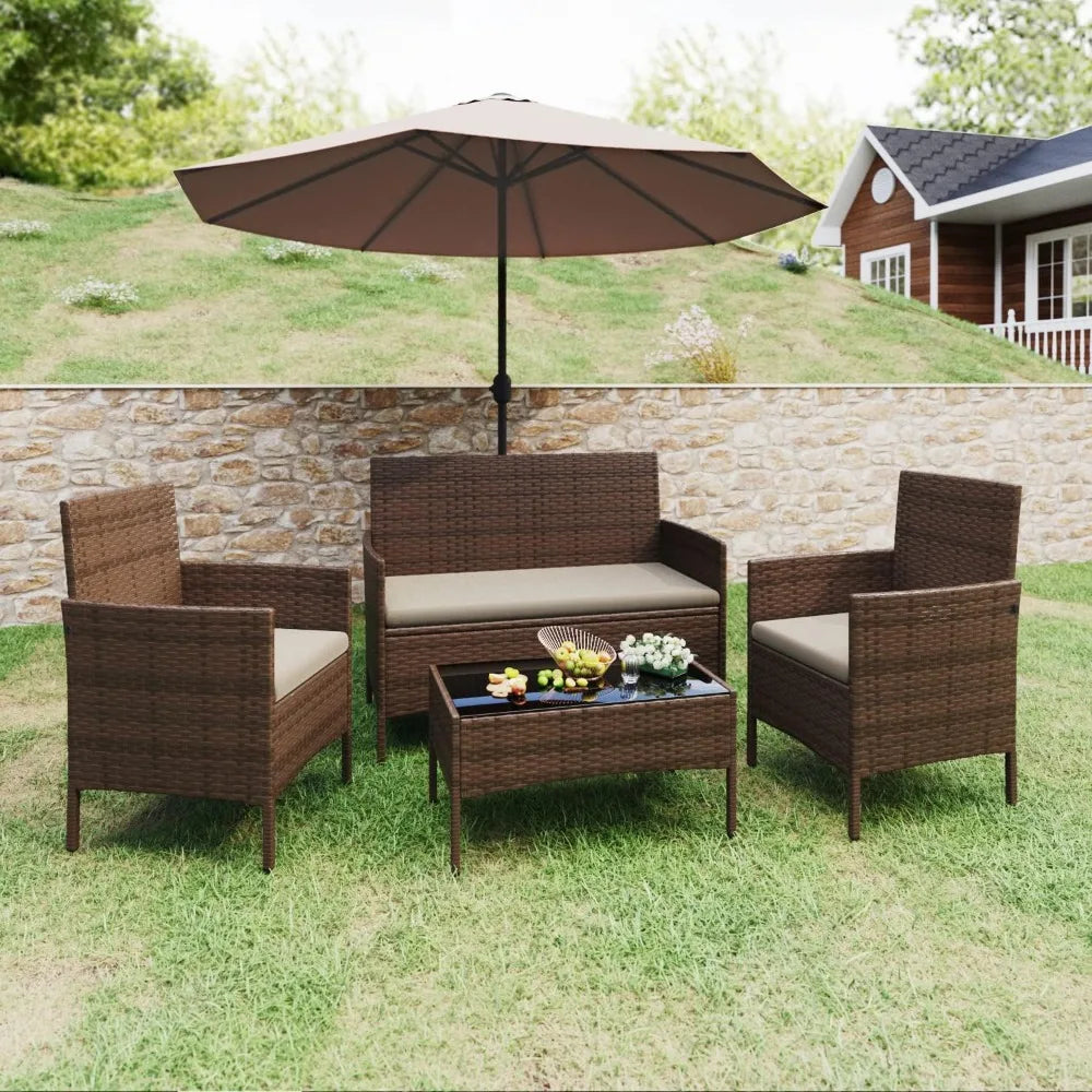 Patio Furniture 4 Pieces Wicker Rattan Chairs Garden Backyard  Poolside loveseat - Your Best Outdoor Shop