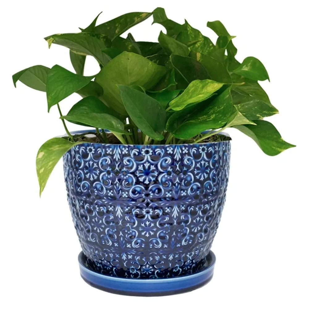 Home Decorations Round Blue Ceramic Planter Flowerpot - Your Best Outdoor Shop