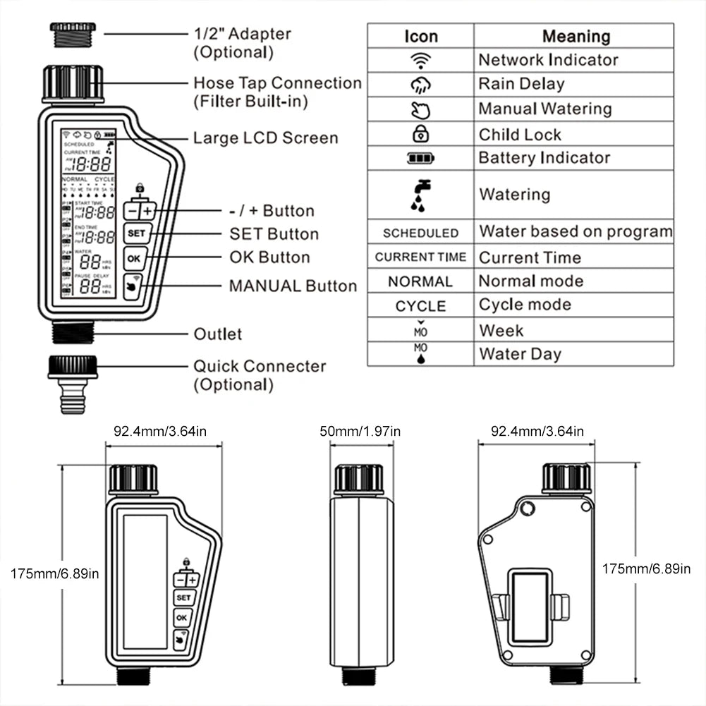 WiFi Automatic Water Timer Rain Delay Hose Faucet Timer Automatic Irrigation