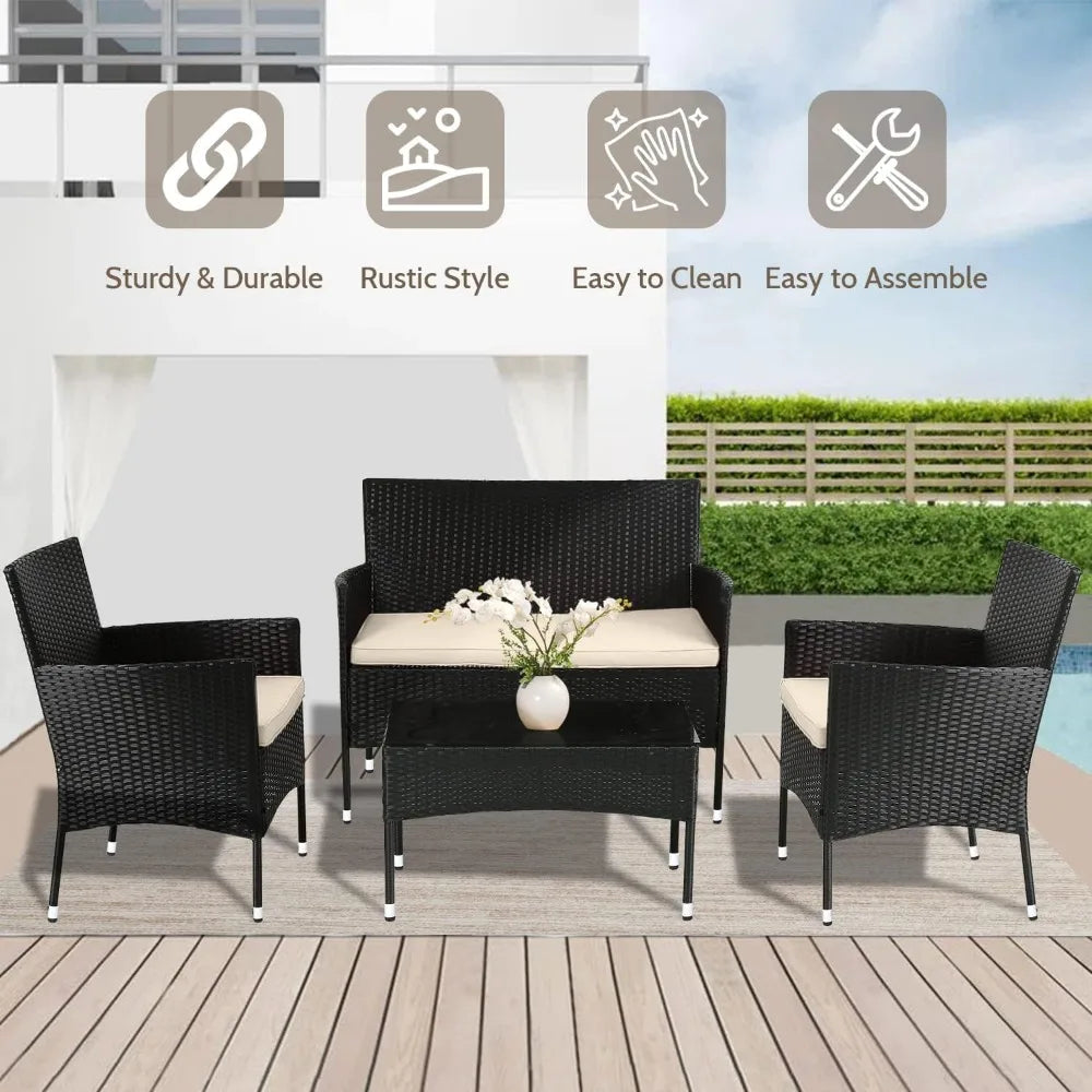 Patio Furniture Set 4 Pieces Outdoor Rattan Chair Wicker Sofa Garden - Your Best Outdoor Shop