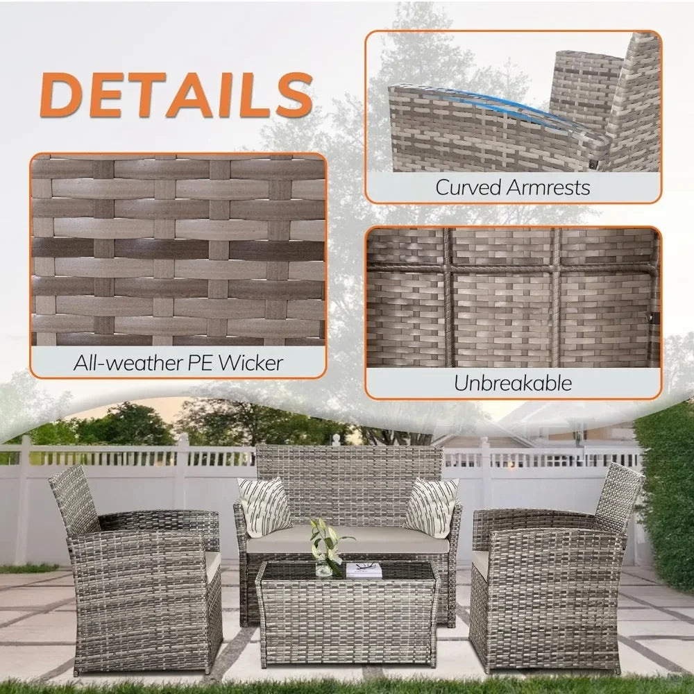 4 Piece Patio Furniture Set, Outdoor Wicker Conversation Set - Your Best Outdoor Shop