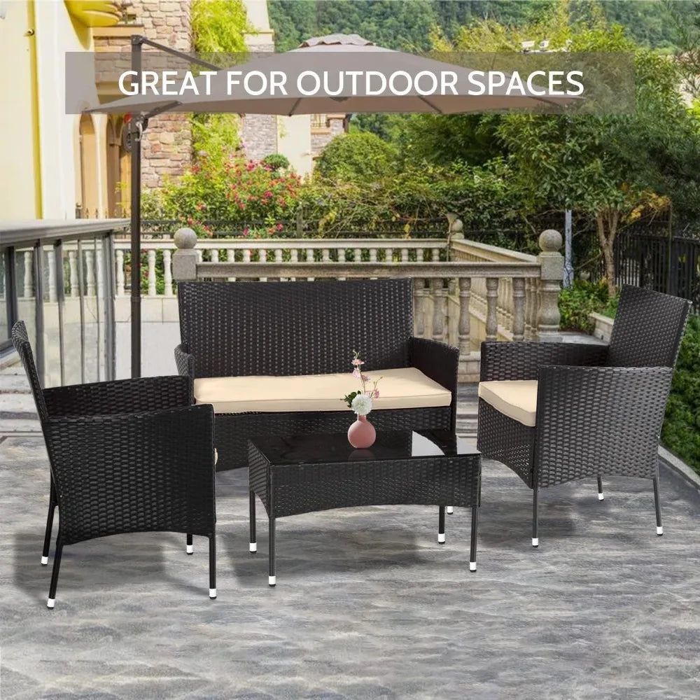 Patio Furniture Set 4 Pieces Outdoor Rattan Chair Wicker Sofa Garden - Your Best Outdoor Shop