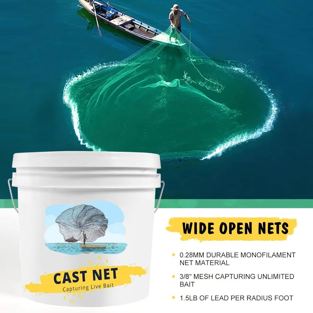 Cast Nets for Fishing with Storage Bucket