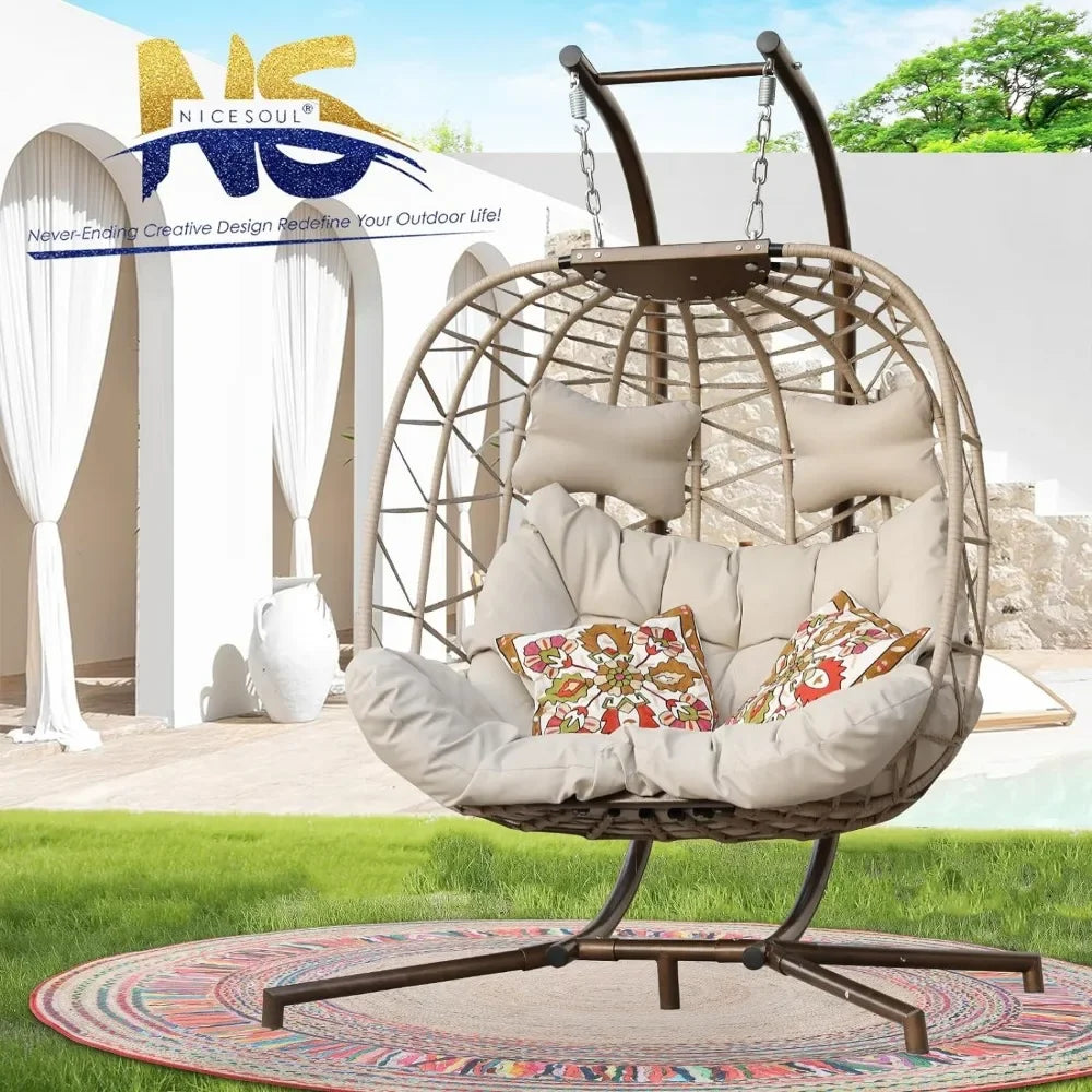 Double Swing Egg Chair with Stand, 2 Person Indoor Outdoor - Your Best Outdoor Shop