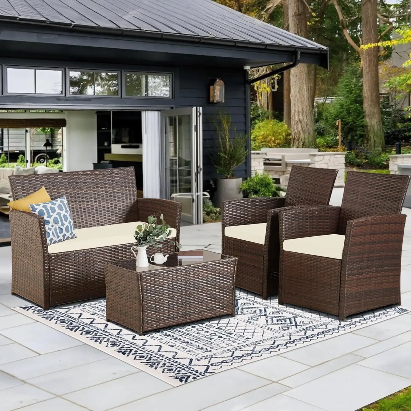 4 Piece Patio Furniture Set, Outdoor Wicker Conversation Set - Your Best Outdoor Shop