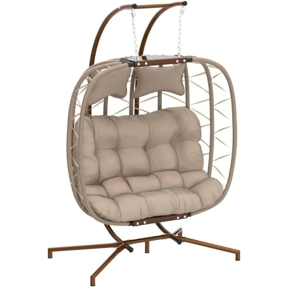 Double Swing Egg Chair with Stand, 2 Person Indoor Outdoor - Your Best Outdoor Shop