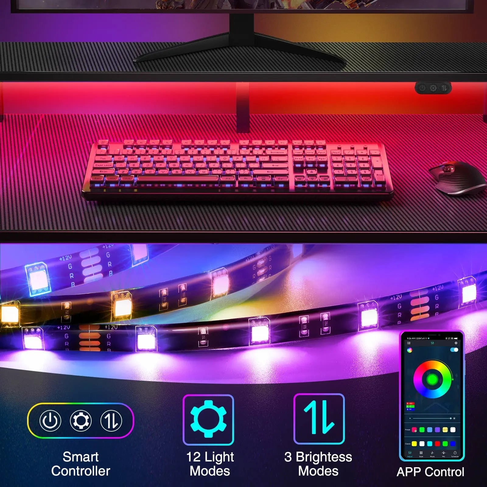 L Shaped Gaming Desk with LED Lights & Power Outlets - Your Best Outdoor Shop