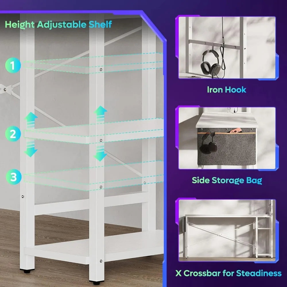 44 Inch Led Gamer Desk With 4 Tiers Reversible Shelves - Your Best Outdoor Shop