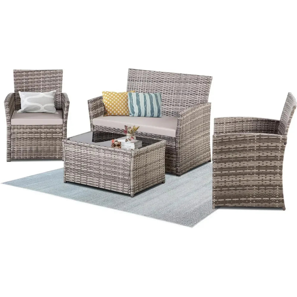 4 Piece Patio Furniture Set, Outdoor Wicker Conversation Set - Your Best Outdoor Shop