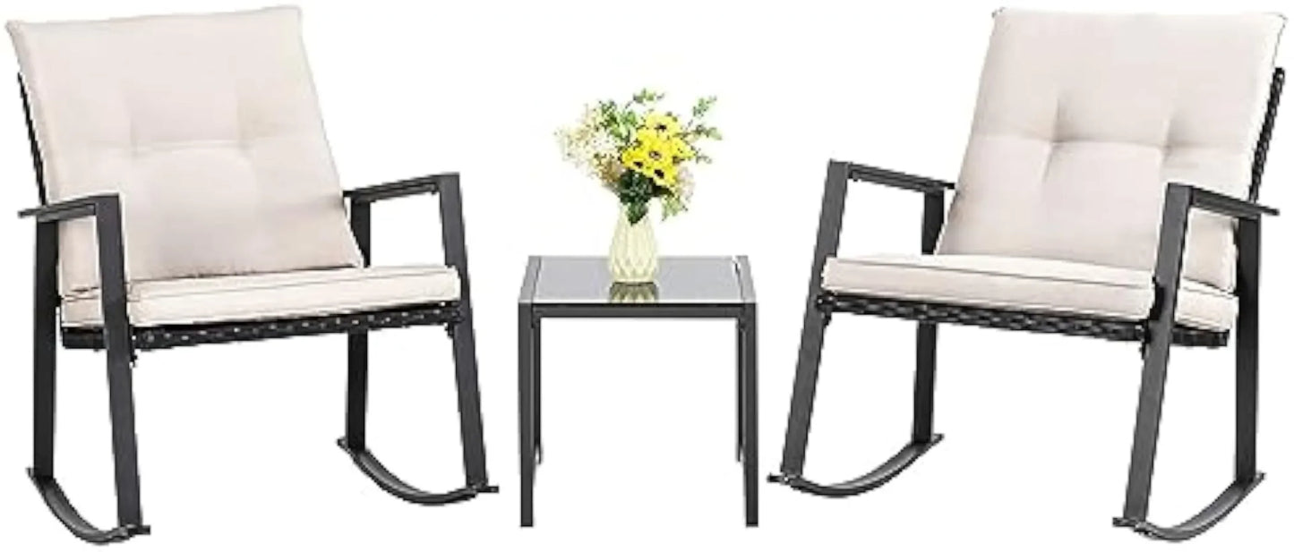 3 Piece Wicker Rocking Chair Outdoor Bistro Sets with Coffee Table - Your Best Outdoor Shop